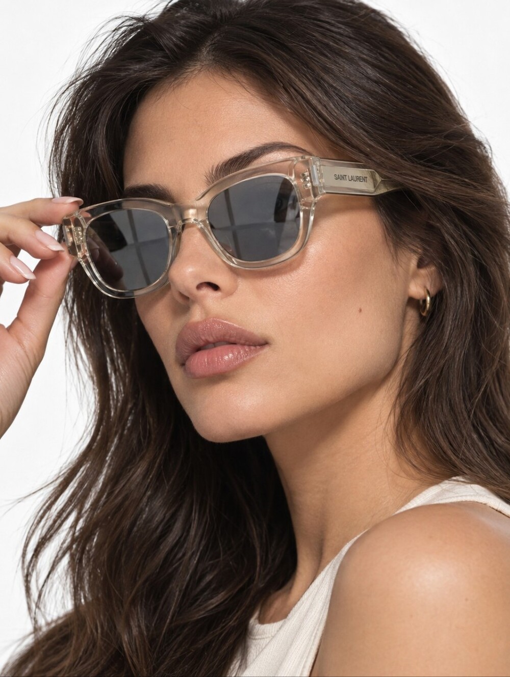 Saint Laurent Sunglasses SL 573 003 145mm Clear Frame Silver Lens with Case